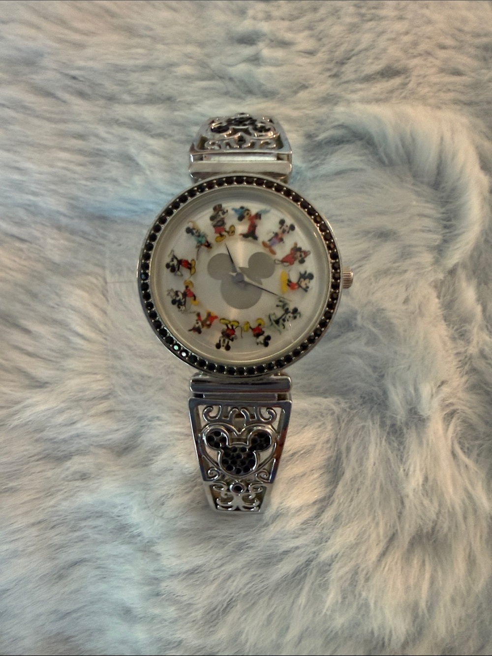 Disney Silver-tone Mickey Mouse Character Dial Bracelet Watch with Black Accents
